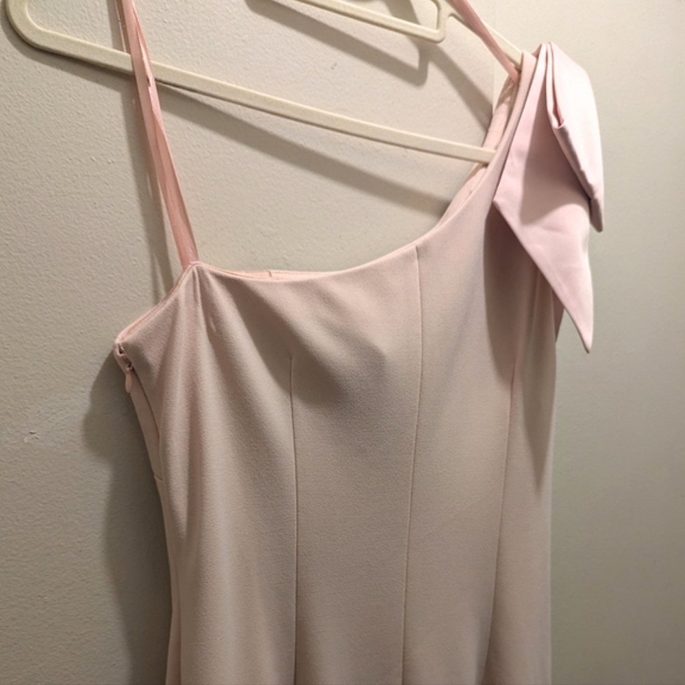 Eliza J One-Shoulder Satin Bow Blush Pink Evening Formal Dress Maxi Gown- 12 - Picture 8 of 16